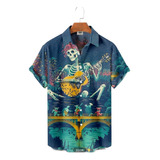 Moda Hawaiana De Calavera De Playa Manga Corta Para Hombre