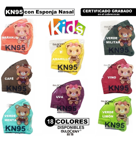 100 Pzas Cubrebocas Kn95 Infantil 5 Capas / Para Niños