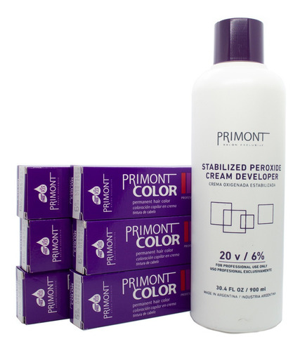  Primont Color Kit X6 Tinturas 60gr + Oxidante 900ml 6c