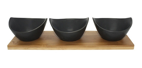 Set De 3 Bowls Ceramica Bandeja Bamboo Aperitivo Wayu