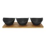 Set De 3 Bowls Ceramica Bandeja Bamboo Aperitivo Wayu