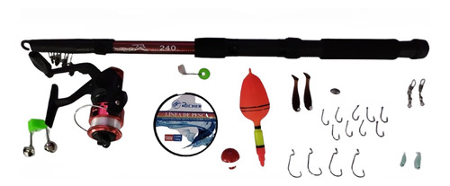 Set Kit Pesca Con Accesorios 2.4m+bolso Caña Carrete Señuelo