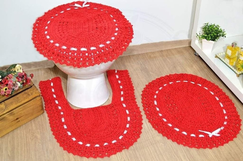 Jogo De Banheiro Em Crochê - Vermelho Paixão Classic