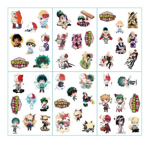 Genial Set 6 Planillas Washi Stickers My Hero Academia Anime