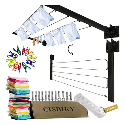 Cisbiky Tendedero Plegable Y Extensible Reforzado Metal De Pared - Soporte 150kg Para Cobijas Pesadas +incluye 20m Cuerda Con Pinzasahorrador De Espacio, Compacto Para Patio\u002Fbalcón\u002Fexteriorgarantía | Envío gratis