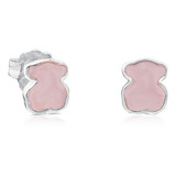 Pendientes Tous New Color De Plata Con Cuarcita Color Rosado