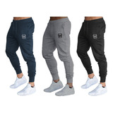 Kit 3 Calça Moletom Plus Size Jogger Slim Fit Basica Wooks