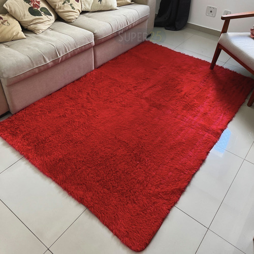 Tapete Vermelho Peludo Sala Quarto 100x150 Felpudo Carpete