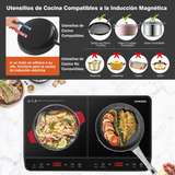 Parrilla De Inducción, Doble Inducción Magnética De 2000w, Parrilla Estufa De Inducción Con 2 Quemadores,10 Niveles De Temperatura, 9 Niveles De Potencia, Temporizador De 3 Horas, Bloqueo De Seguridad