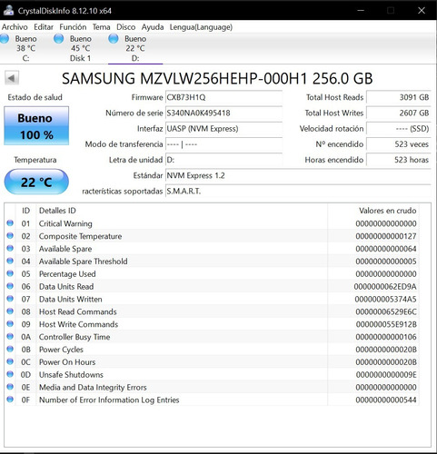Disco Solido Ssd Nvme 256 Gb Pcie Gen3 X4 M.2 2280 Samsung