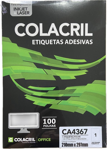 Etiqueta Impressora A4 210 X 297mm 100 Fls Ca4367 Colacril