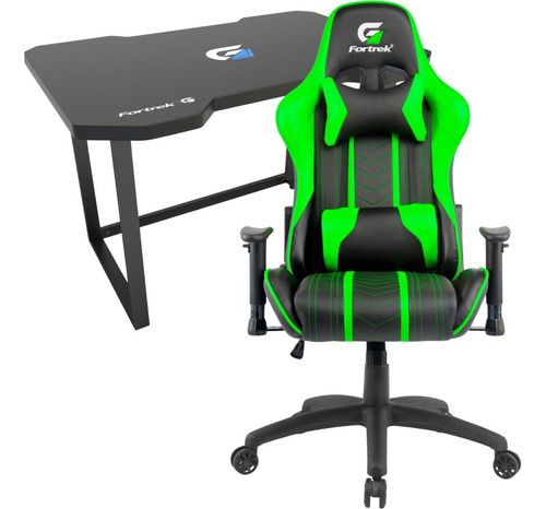 Kit Cadeira Gamer Escritório Verde Com Base Ajustável + Mesa