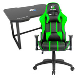 Kit Cadeira Gamer Escritório Verde Com Base Ajustável + Mesa