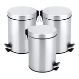 Kit 3 Cestos Lixo 3l Inox Cozinha E Banheiro Com Pedal Tampa