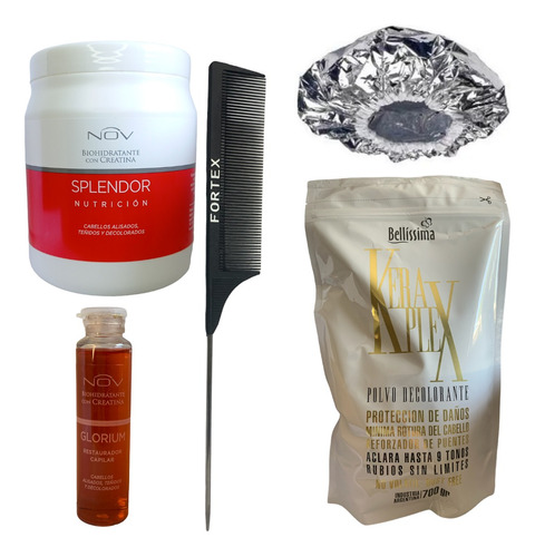 Combo Polvo Keraplex Nutricion Ampolla Nov Peine Gorro Metal