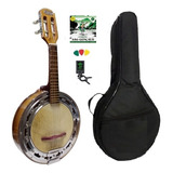 Kit Banjo Alto Elétrico Natural Verniz Toks110 + Capa, Afin