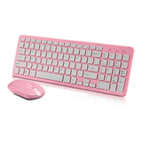 Teclado + Mouse Inalámbrico Rosado. 