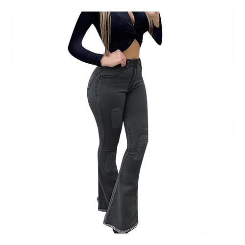 R Calças Femininas Cor Sólida Sólida Calça Jeans Flare 9889