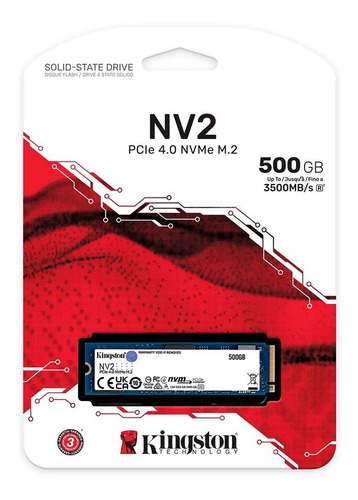 Ssd M.2 Nvme Pci.e Gen 4.0 500gb Kingston Nv2 Snv2s/500g, Leitura 3500mb/s, Gravação 2100mb/s