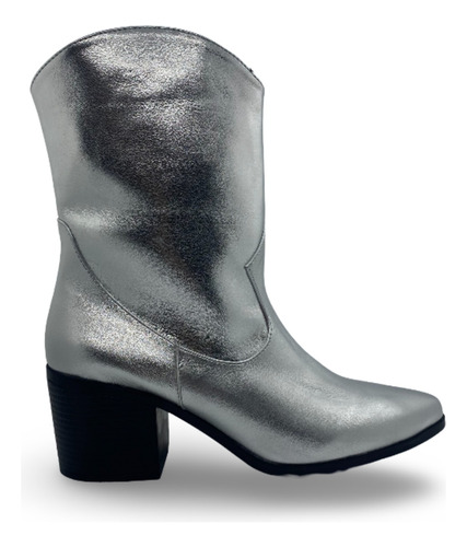 Bota Botin Plata De Moda Comoda Tipo Vaquera Para Mujer