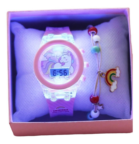 Reloj Pulsera Unicornio Luminoso Pulcera Arcoiris Set 2 Pz