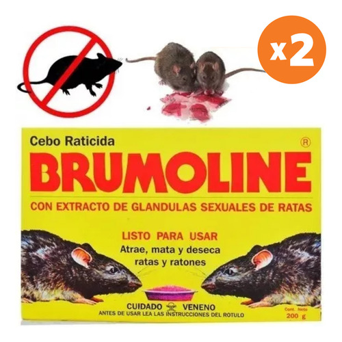 X2 Veneno Ratas Roedores Brumoline 200g Raticida Mata Deseca