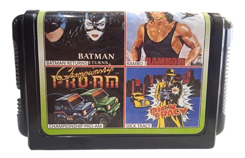 Cartucho 4/1 Batman Ret Rambo 3 Pro Am Dick Tracy 16 Bits