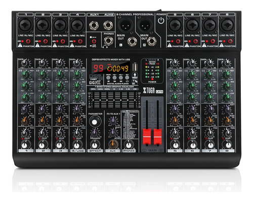 Xtuga Lxt8 Mezclador Mixer 8 Canales 99 Dsp Efectos, +48v