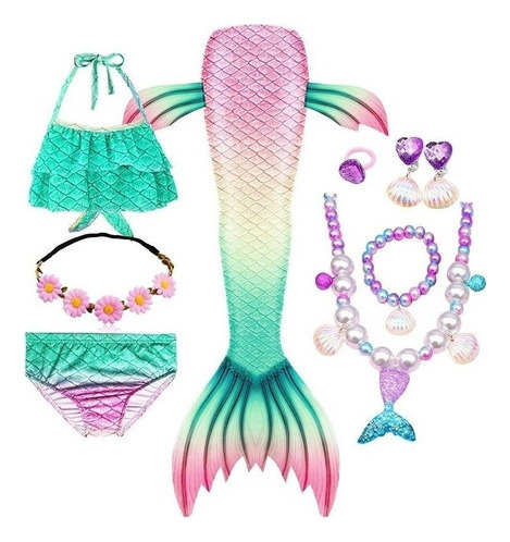 Kit De Cola De Sirena Con Bikini Sin Monoaleta Para Niño [u]