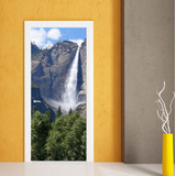 Vinilo Para Puerta Montaña Decoracion Paisaje Cielo Agua M4