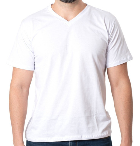 Camiseta Branca De Algodão Gola V - Kit Com 5 Camisetas