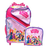 Kit Mochila Escolar Com Rodinhas Lancheira Termica Princesas