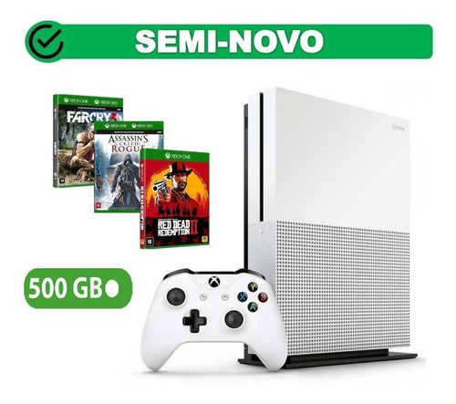 Console Microsoft Xbox One S 500gb + 3 Jogos Completo Com Nf