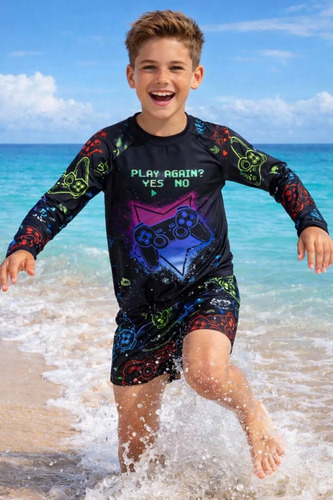 9-12 Años Traje Baño Niño Joven Manga Larga Protección Solar