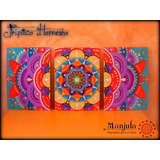 Cuadro Triptico Mandala En Madera, Diseñado Y Pintado A Mano