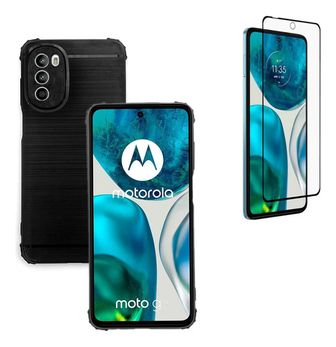 Capinha Emborrachada Carbono Para Moto G52 + Película 3d