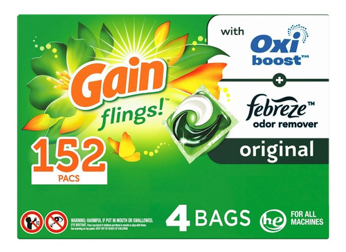 Detergente Liquido Gain Flings Febreze Y Oxiboost 152 Pacs