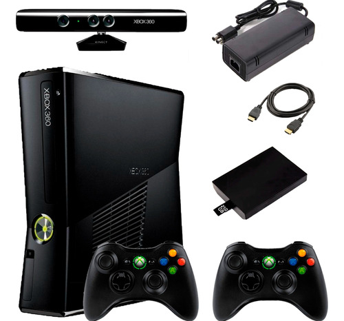 Video Game Xbox 360 Slim 2 Controles Hd 250gb 5 Jogo Kinect