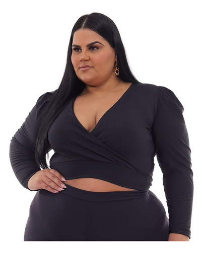 Cropped Plus Size Manga Longa Princesa C/ Decote De Frio