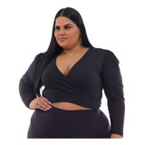 Cropped Plus Size Manga Longa Princesa C/ Decote De Frio