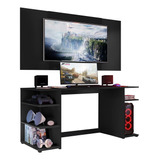 Mesa Gamer Com Painel E Sup Tv 55 Guilda Multimóveis V3590 Cor Preto