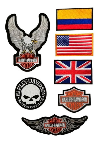 Kit Parches Harley Davidson Motor Cycles Bandera Inglaterra