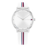 Reloj Tommy Hilfiger Mujer Sport Lux 1782735 Malla Blanco Bisel Plateado Fondo Plateado
