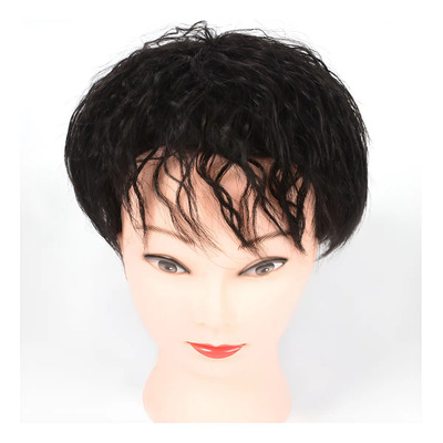 Peluca Negra Con Clip De Cabello Humano Ondulado De 15 Cm