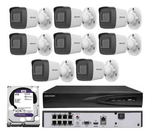 Nvr 08 Canais Hikvision Poe + 08 Cameras Ip Full + Hd 4teras