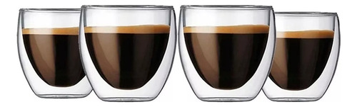 Pocillo Café Doble Pared Doble Fondo Cristal Vaso Cafe X4