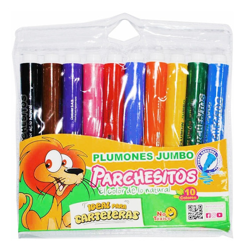 Plumones Jumbo Parchesitos Lavables X 10 Colores