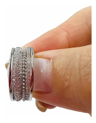 Anillo Mujer Plata 925 Ancho Con Cubic Engarzado Ajustable