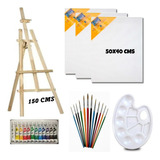 Kit De Arte Pintura Acrílica Atril 150cm Bastidor Set 7 Pcs