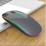 Mouse Rgb Led Anatômico Sem Fio Bateria Recarregável 2,4g Cor Cinza